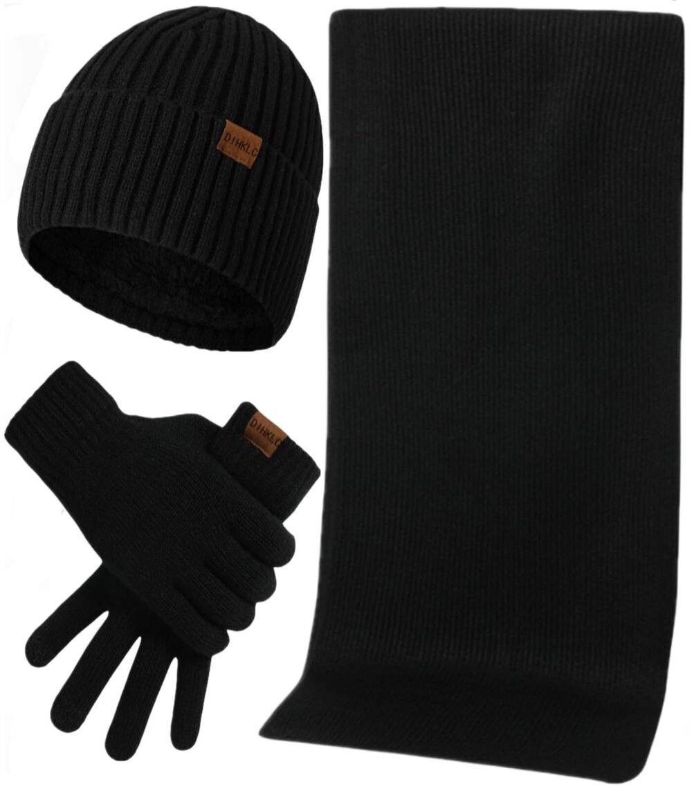 5716 Winter Hat Scarf Glove Set 3 Pcs Touchscreen Anti Slip Gloves Knit